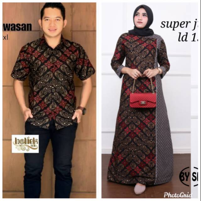Baju hem atasan pria couple gamis super jumbo ld 110 120 130 140 batik sarimbit katun