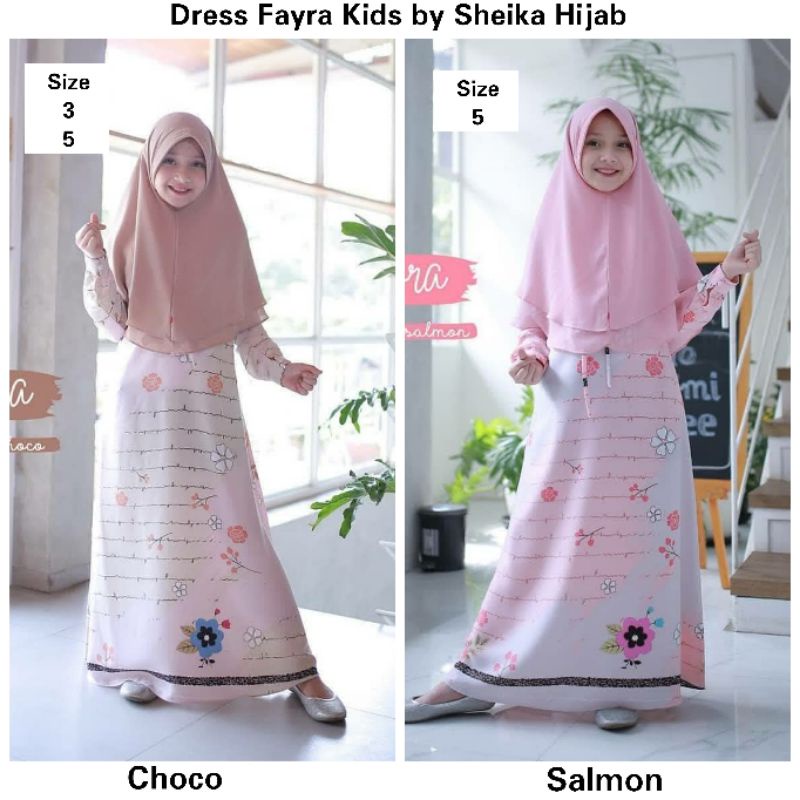Dress Fayra Kids -1 Set- Gamis Pesta Anak Syari Cantik by Sheika Hijab
