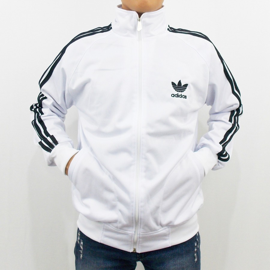 JAKET ADIDAS FIREBIRD PRIA DAN WANITA - JAKET OLAH RAGA - UNISEX - PUTIH LIST HITAM