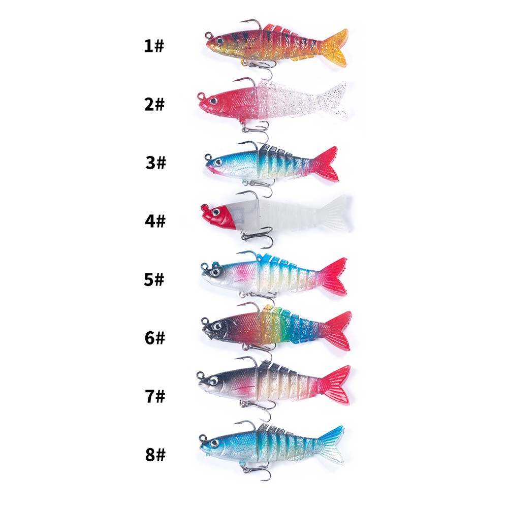 Hengjia 8pcs / Lot Umpan Pancing Tiruan Bentuk Ikan 8 Bagian 9cm 15g T-Tail Fishing Jig Head Swimbaits Bass Fishing Lures Soft Plastic Lure for Saltwater Freshwater