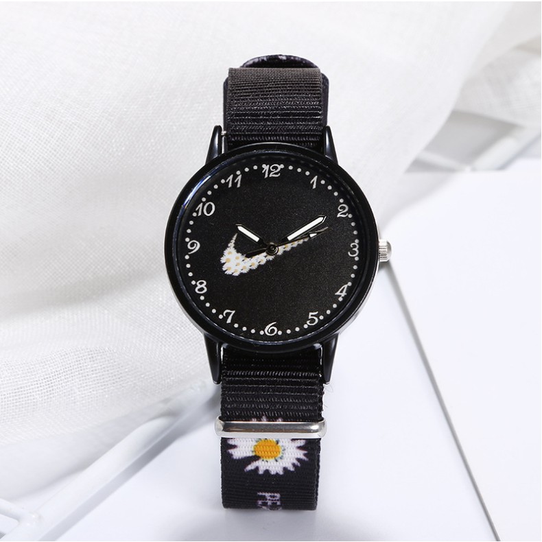 Jam Tangan Quartz  watch GD same paragraph Small D watch Floral Motif Canvas For Women Watch-4