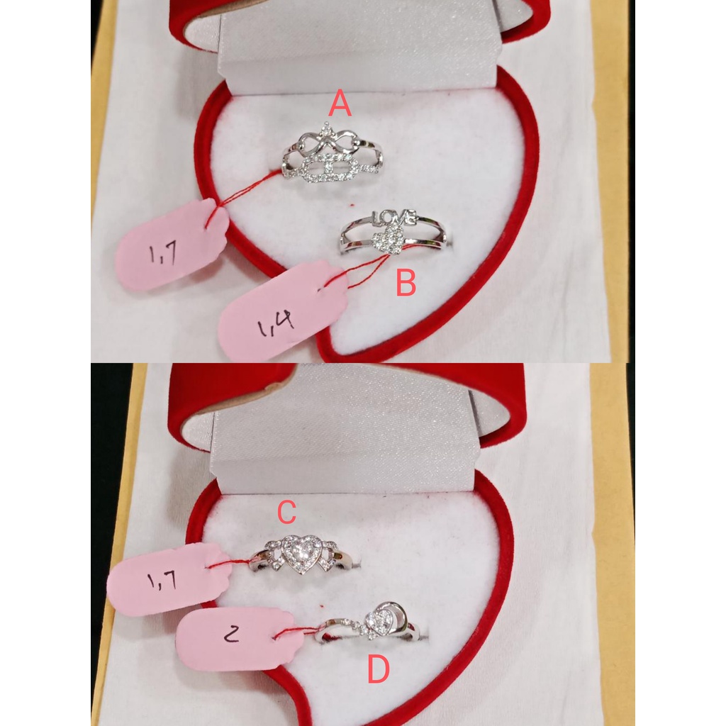 CINCIN LOVE WANITA PERAK ASLI 925 DILAPIS EMAS PUTIH.