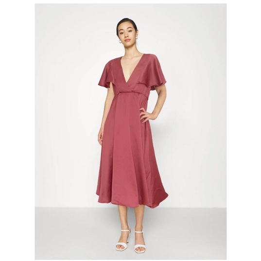 Taylor wine red flutter sleeve dres