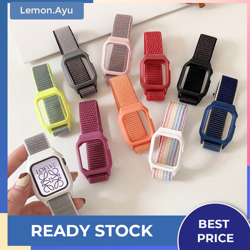 Casing + Tali APPLE Watch Nylon Loop Strap iWach Series 7 41mm 45mm S3 5 6 7 Pengganti Tali Lembut