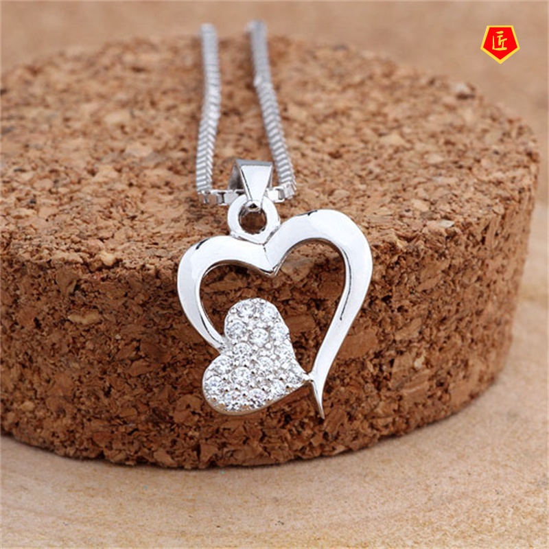 [Ready Stock]Fashion Heart-Shaped 925 Silver Diamond-Studded Necklace Simple Fashion
