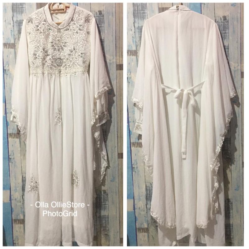 Dres Putih Mewah Dada Full Renda/Payet XL Besar