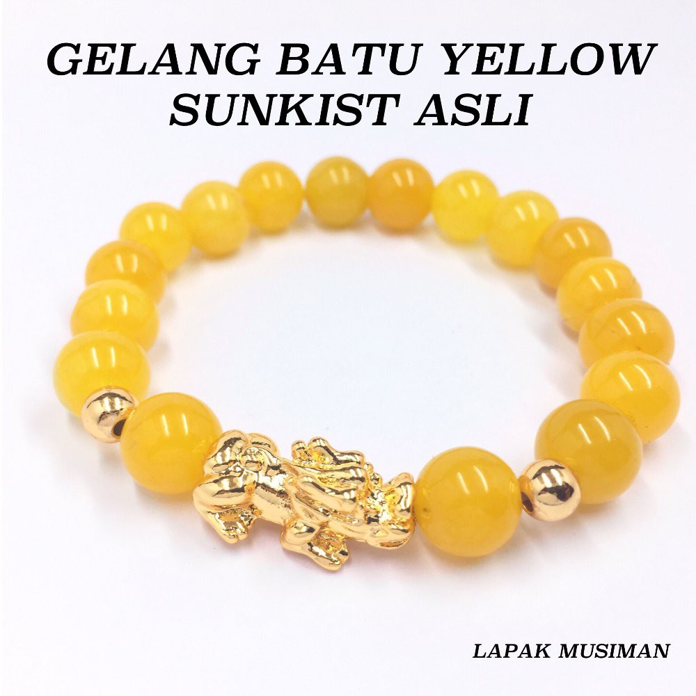 [Bayar di Tempat] GELANG BATU YELLOW SUNKIST ASLI NATURAL KOMBINASI PIXIU