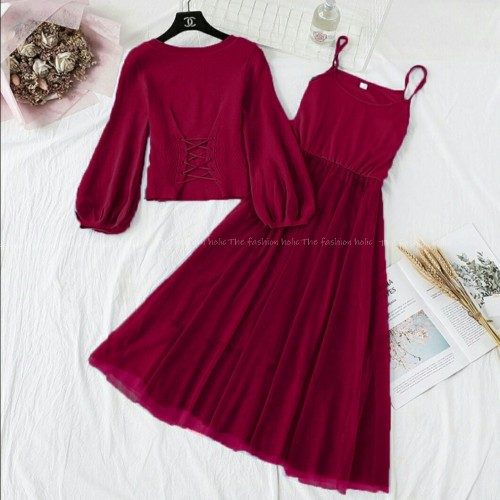 JOCI MAROON Maxi Dress Grosir Baju Remaja Dress Gaun Dres Wanita Korea Import Jumbo Panjang Muslim