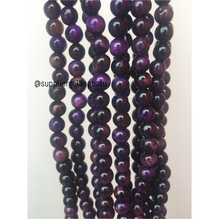 supplier purple tiger eye ungu 8mm natural bongkah batu biduri sepah motif serat aksesoris fashion