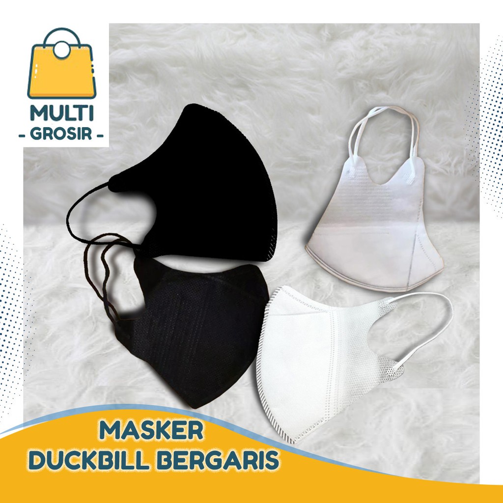 GROSIR DUCKBILL FACE MASK GARIS ISI 50 | DUCKBILL WARNA PUTIH DAN HITAM