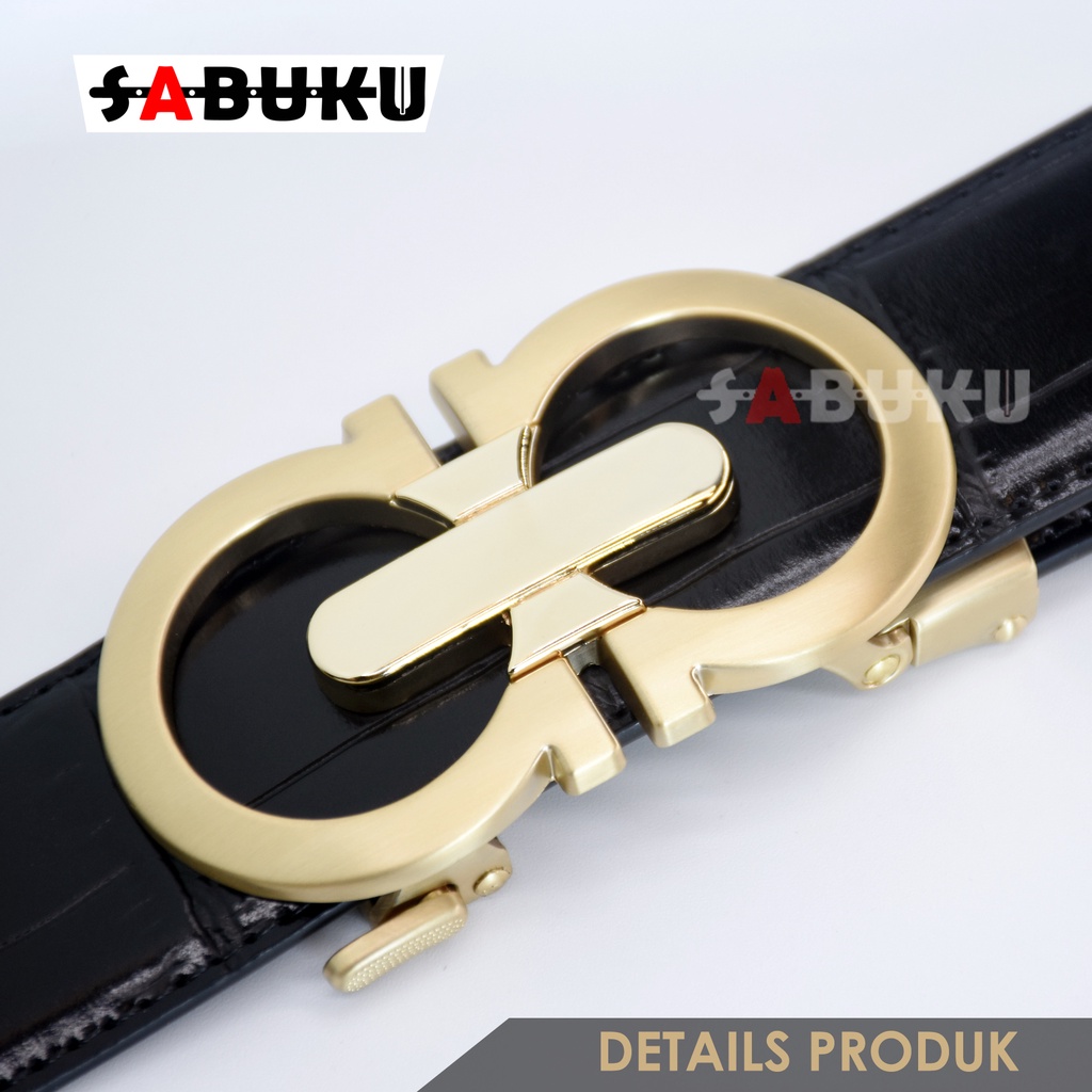 Ikat Pinggang Pria Tipe Rel MenBeltGesper Kulit Pria Asli Pria Sabuk Mewah elegant Free Box - 115