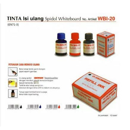 [TOSERBA_EMAK] - Refill Tinta Spidol Papan Tulis Whiteboard Snowman WBI - 20