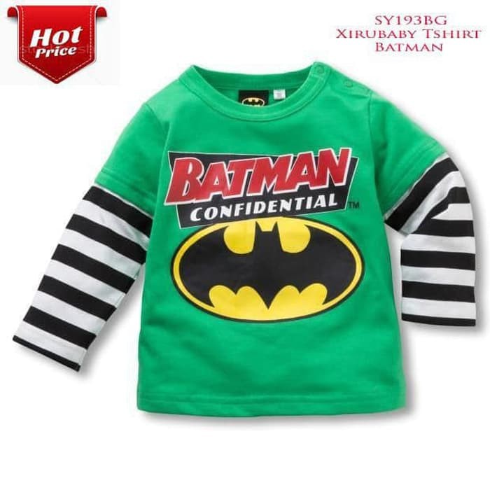 BJ34 - Baju Kaos Atasan Anak Lengan Panjang BATMAN - Hijau