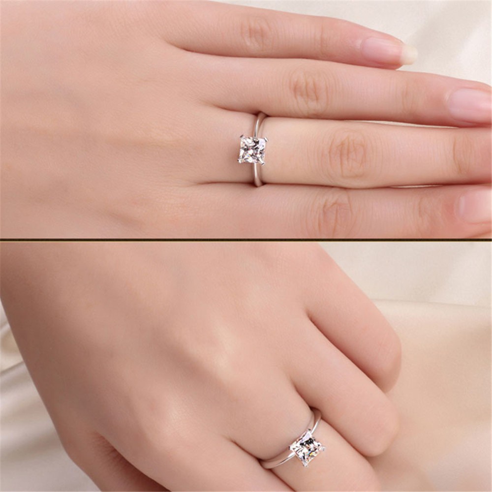 Pandora Cincin S925 Silver Zircon AAA Bentuk Persegi Dengan Kotak Untuk Wanita