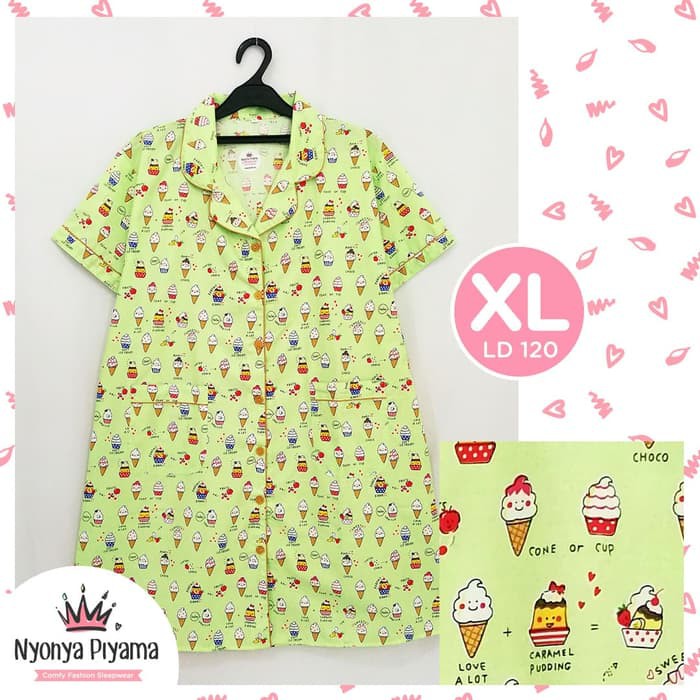 Piyama - Pajamas - Daster Piyama Daster Xl Jumbo Dewasa Baju Tidur Katun 07 - Ice Cream Produk