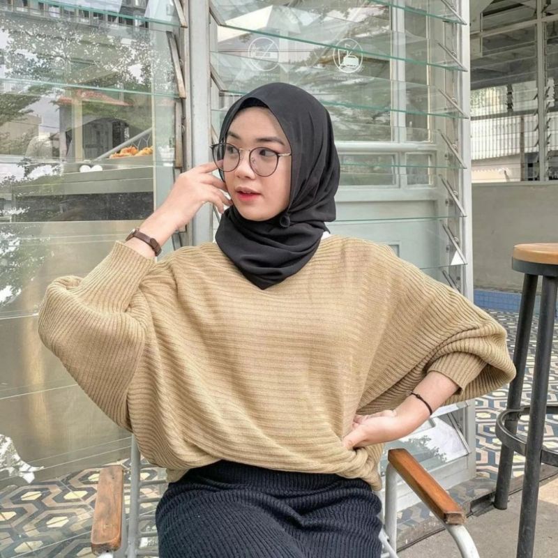 SWEATER BLOUSE BATWING RAJUT BIG SIZE PREMIUM//OUTER RAJUT BATWING MOTIF KELEAWAR