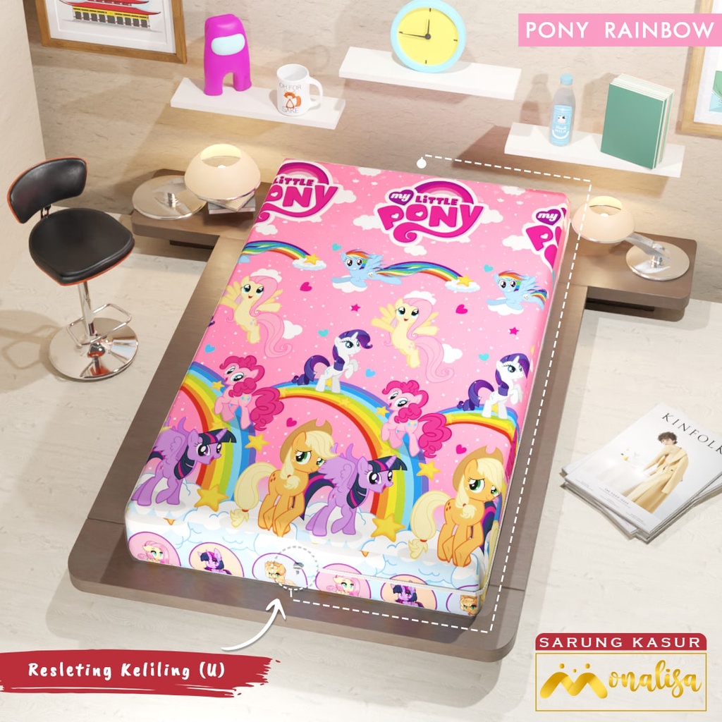 Monalisa Premium Sarung kasur Uk 90/100/120 T 15/20 - Pony Rainbow