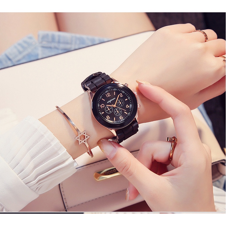 Jam Tangan Wanita Chrono 3 Mata Silicone Candy Model Korea