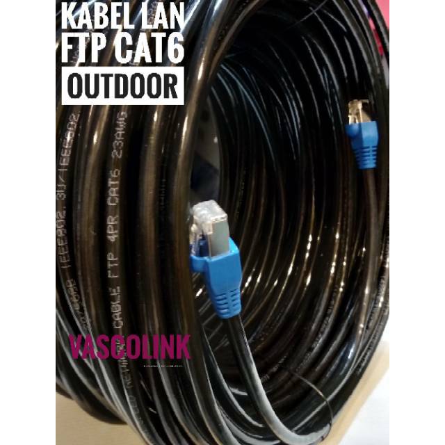 Kabel Lan Outdoor 60 Meter FTP CAT6 Siap Pakai sudah dicrimping rj45 besi dan plugbooth Vascolink Warna Hitam