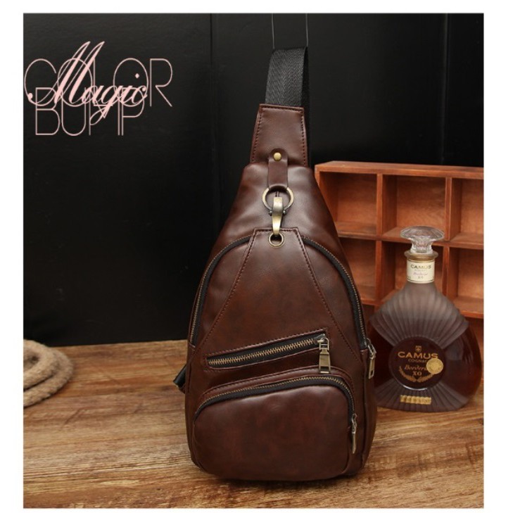 Tas Pria IMPOR Retro Kulit #205 High QuFashion  Cowo Slempang Selempang Cowo Gadget Bag