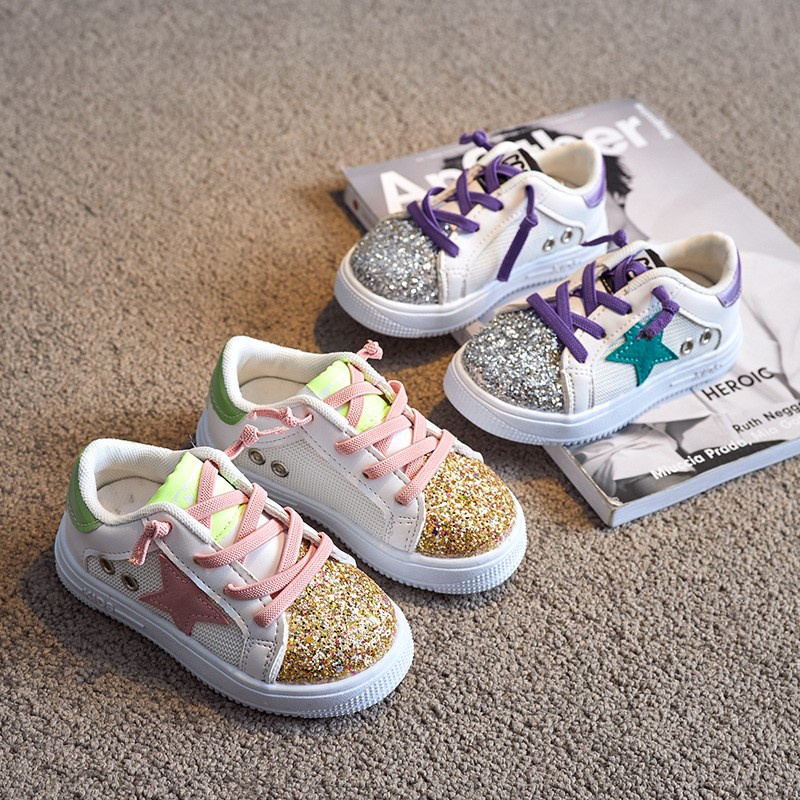 Sepatu Sneakers Gliter Anak Perempuan/ Laki-laki motif Bintang Import