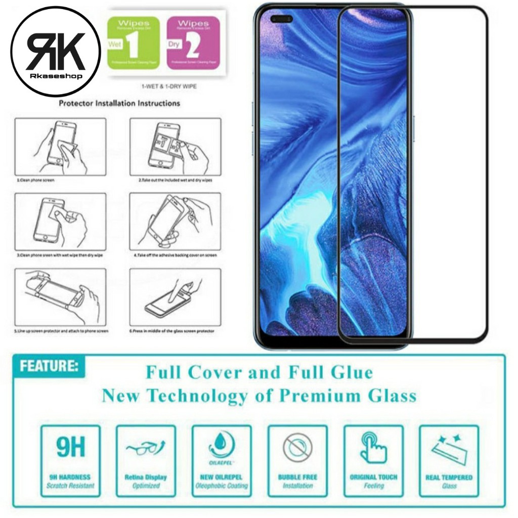 Tempered glass Oppo Reno 3 4 pro Full anti gores screen guard kaca