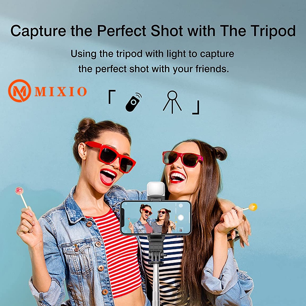 MIXIO - Q07 Selfie Stick Tripod with LED Fill Light Phone Tripod Stand