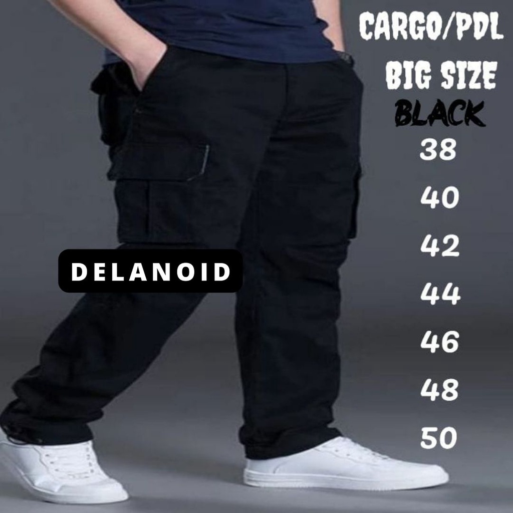 Celana Cargo Panjang Jumbo Pria big Size 50 Bahan street Melar Tebal Warna Moka