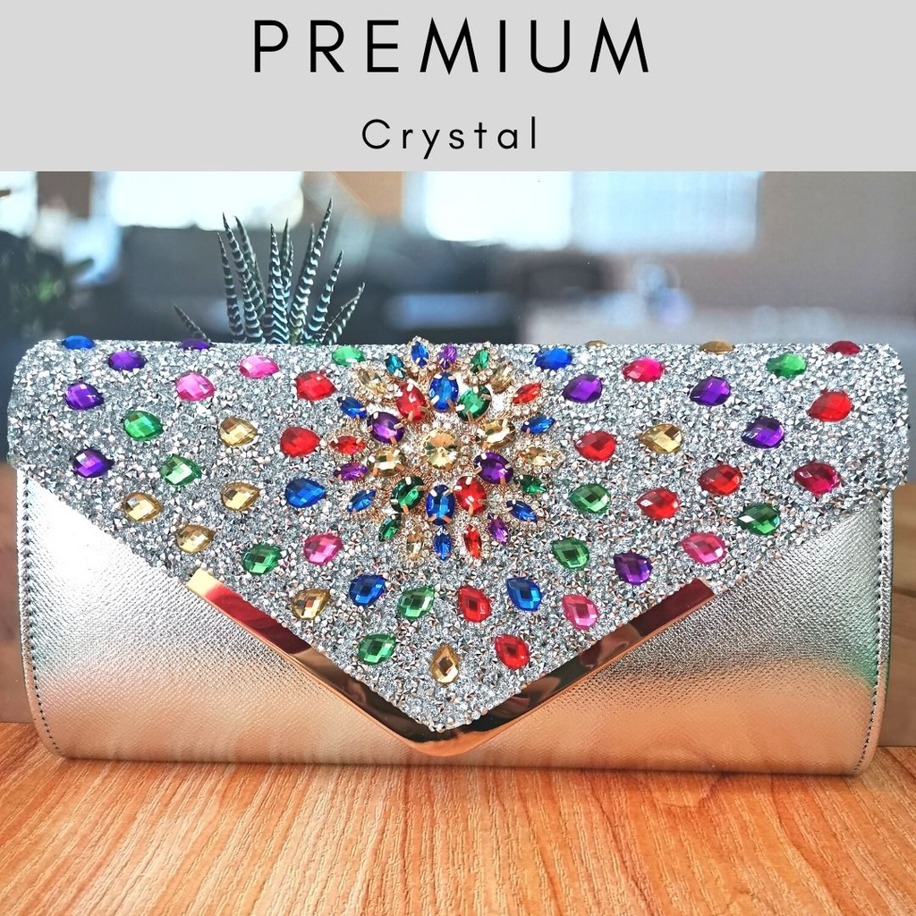 TAS PESTA CLUTCH KONDANGAN KRISTAL SWAROVSKI IMPORT MAC 67 HANDBAG HAND BAG SELEMPANG SLEMPANG SLING BAG JINJING TALI RANTAI WANITA CEWEK CEWE PEREMPUAN FASHION TERBARU KEKINIAN MEWAH ELEGAN IMPORT