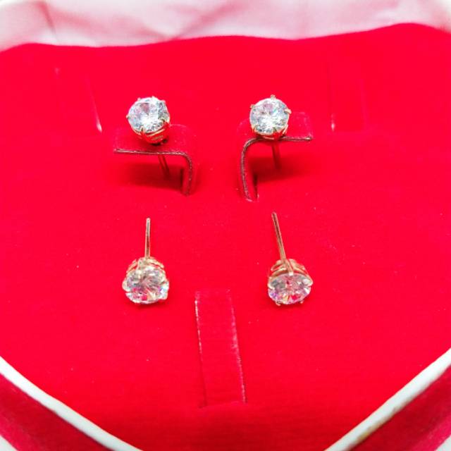 Giwang desy tusuk dewasa mata berlian putih perak asli 925/silver lapisan emas kuning murni.