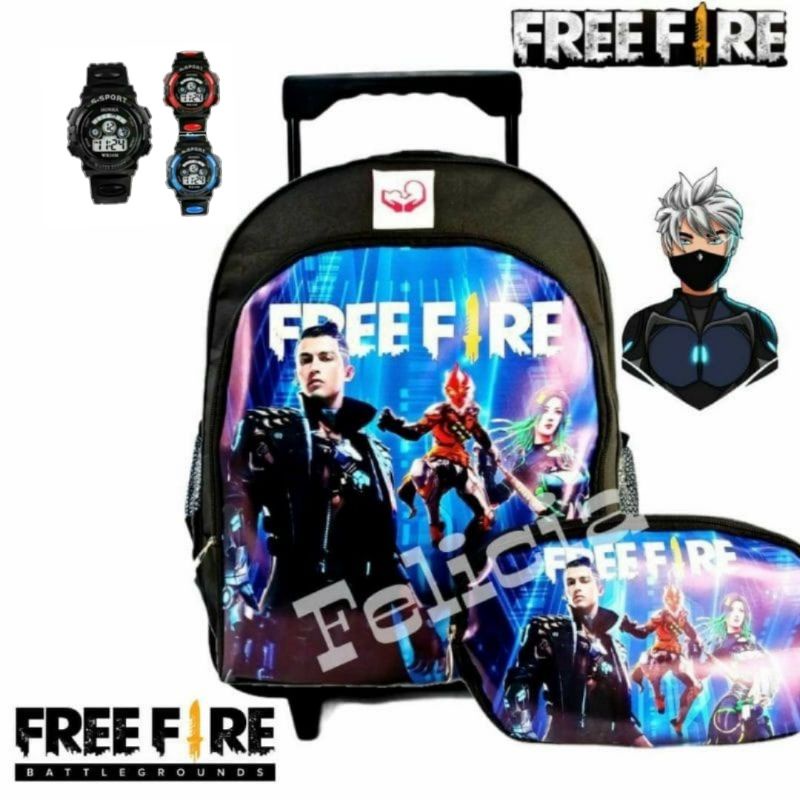 Troly Ransel Roda Avengers bonus Jam g-sock digital Tas Ransel Troly anak sekolah