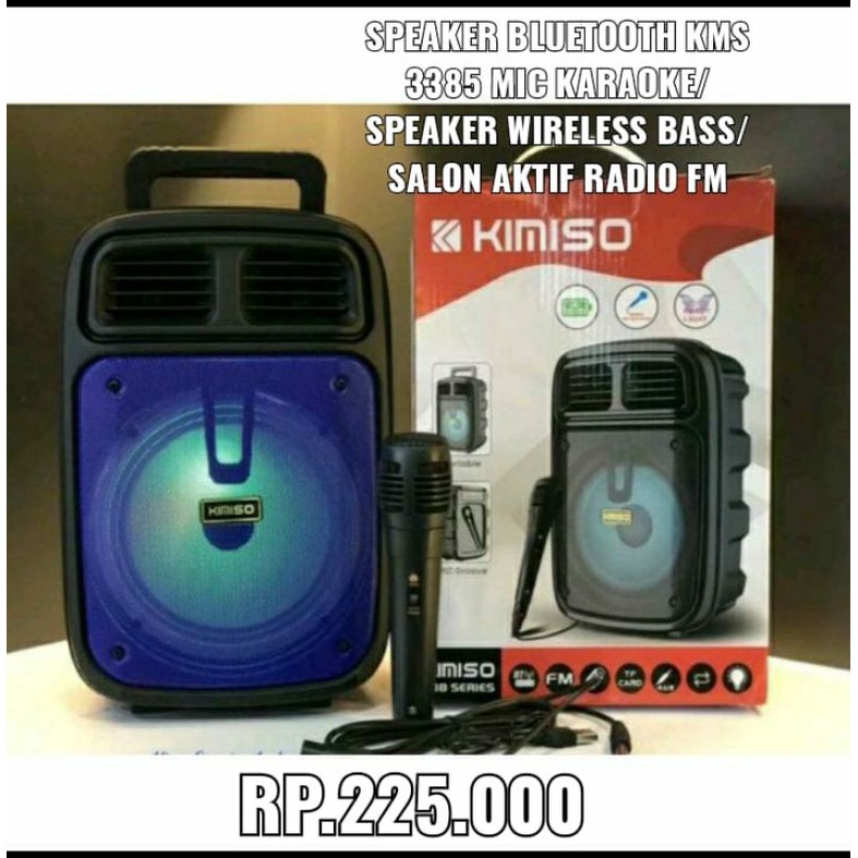 Speaker Bluetooth KIMISO 3385 Mic Karaoke/Spiker Wireless Super Bass/Salon Aktif Radio Fm Portable