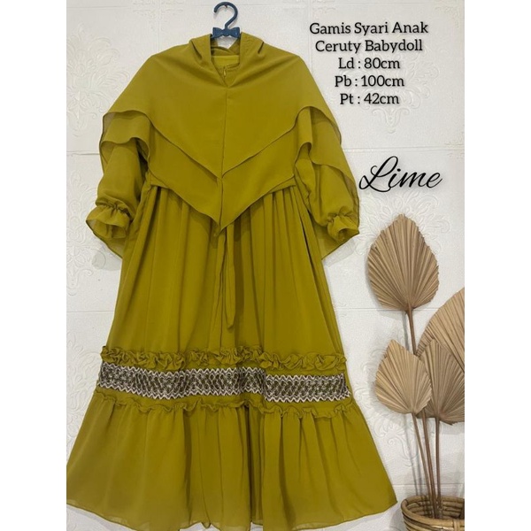 Gamis Anak Ceruty Babydoll / Gamis Syari Variasi Renda / Gamis Set Khimar Untuk Usia 8-9 tahun