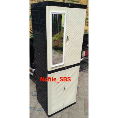 Lemari PLastik Jumbo Aquose DIVA Rotan Susun 4 + Kaca