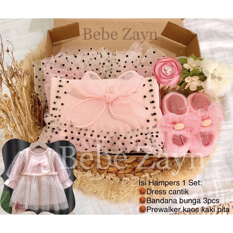 {BEBE ZAYN} Hampers baby/ hampers bayi/ baby gift/ kado bayi/ baby newborn/ Baby Girl/ Flowery Dress Set-Lacey Ribbon Pink