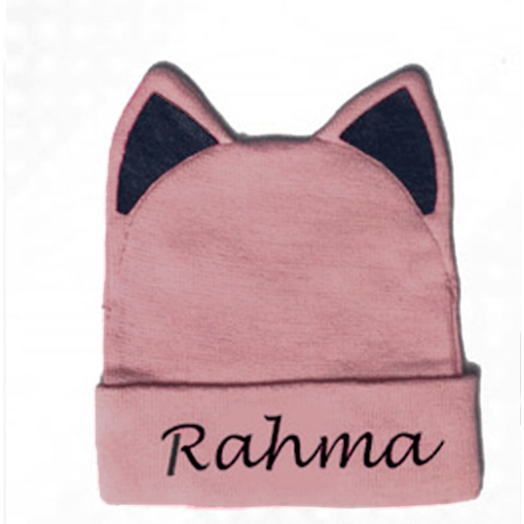 Kupluk Kucing Kids Anak Bayi Cewek Cowok Polos / Bordir Nama Suka Suka-DUSTY PINK