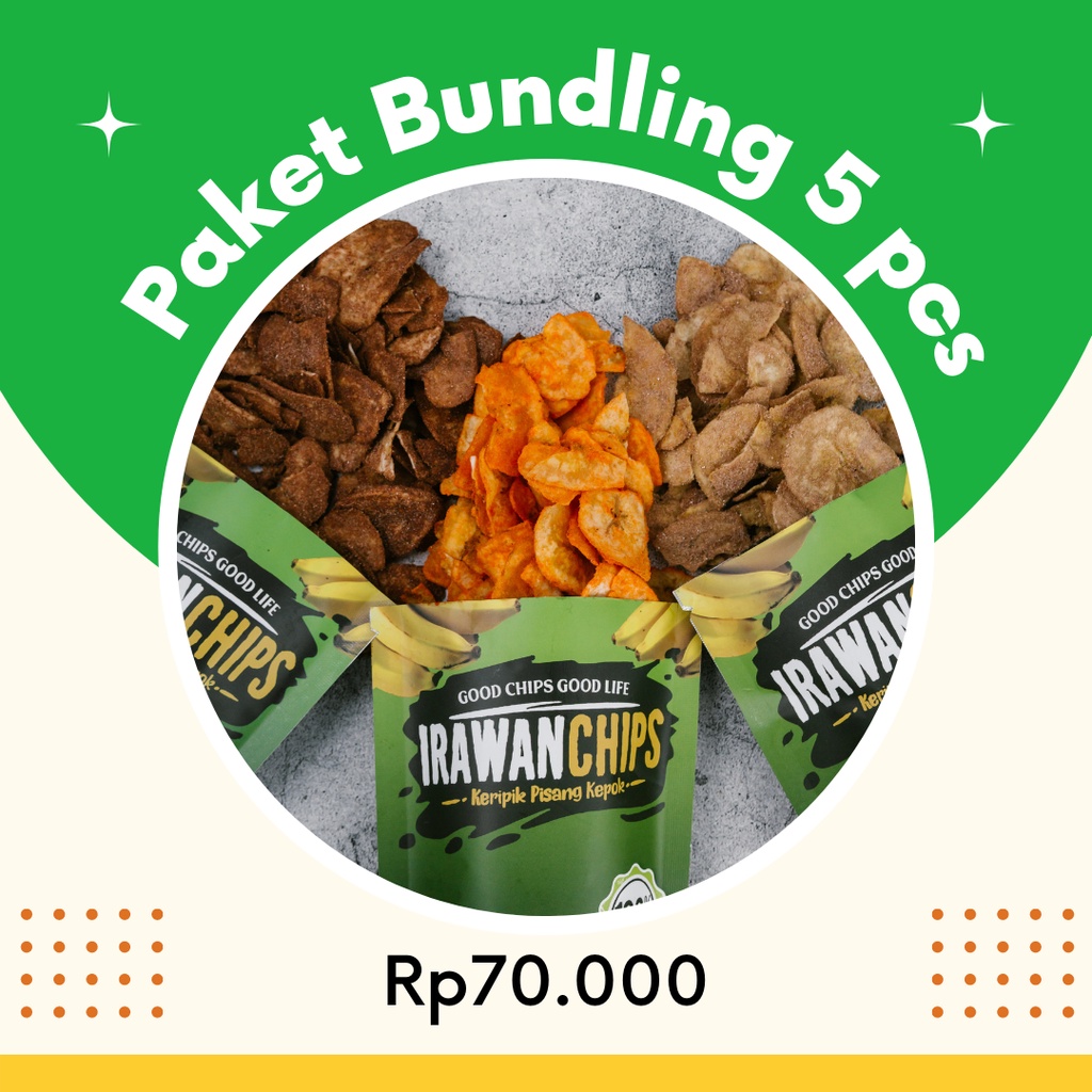 

Bundling 5 pcs Keripik Pisang Kepok Irawanchips 100 gr