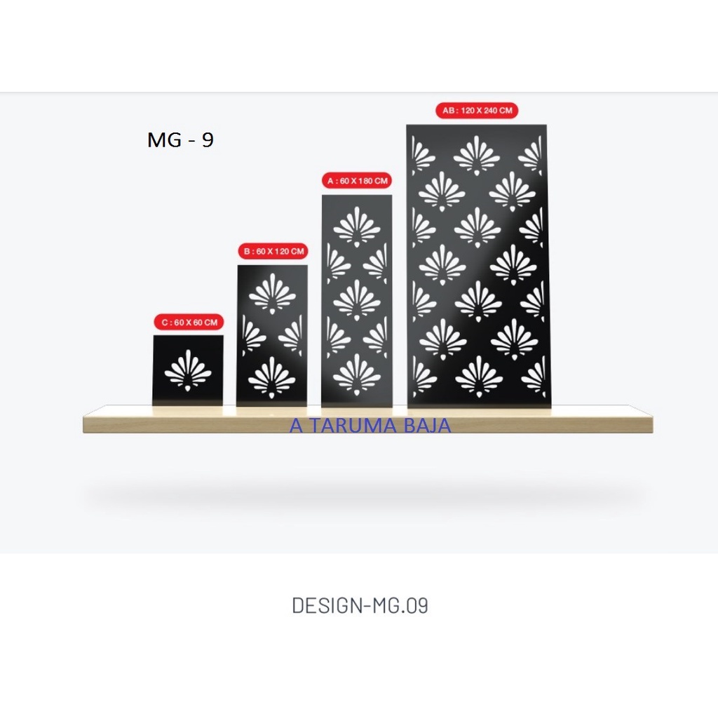 Plat Laser Cutting 2,0mm, Ellip Iron Art, Design MG-9 s/d MG-16, Pagar, Tralis, Railling Tangga, Railling Balkon, Partisi, Canopy, dll