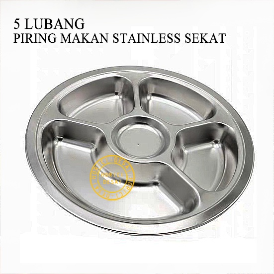 ASLI FULL 5 LUBANG STAINLESS SEKAT SEKAT KOTAK TUTUP PIRING SEKAT PIRING MAKAN