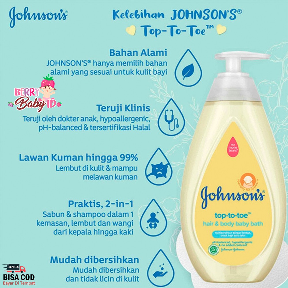 Johnson's Top to Toe Hair &amp; Body Baby Bath Shampo Sabun Bayi 100 ml Berry Mart