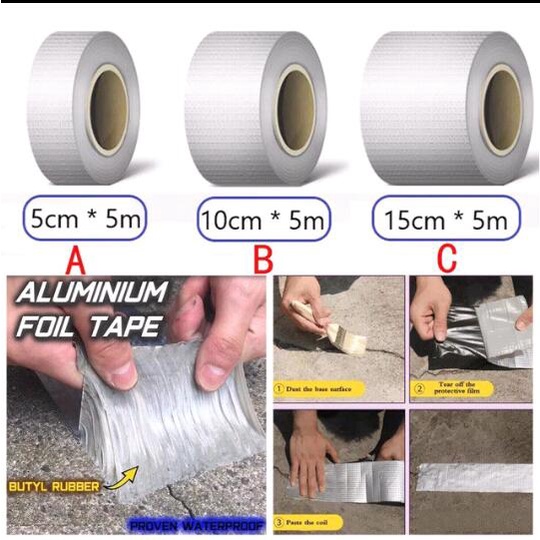 [Best Seller] ORIGINAL LAKBAN AJAIB WATERPROOF TAPE ROOF  Aluminium Foil Tahan Air Dan panas 5 Meter