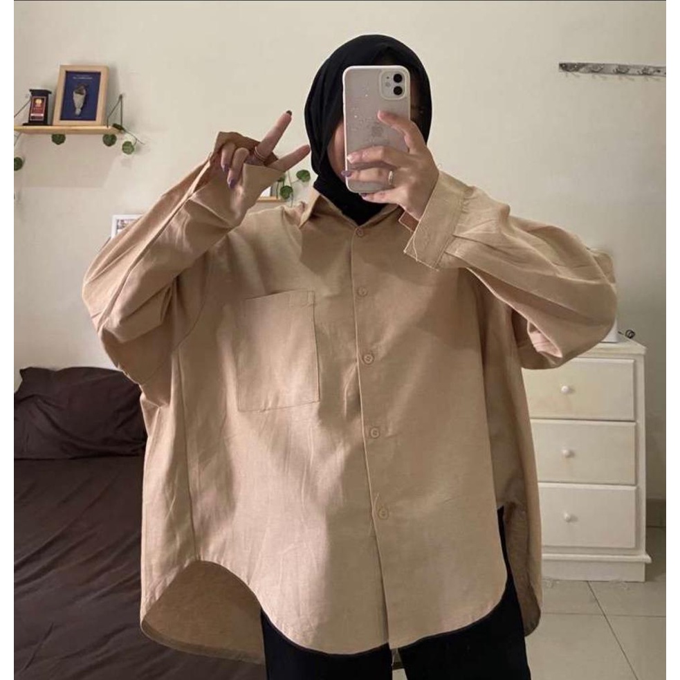 KEMEJA LINEN OVERSIZE / EVERY SHIRT KOREA STYLE BAHAN RAYON PREMIUM POLOS SAGE GREEN BLOUSE / KEMEJA ATASAN WANITA LINEN OVERSIZED