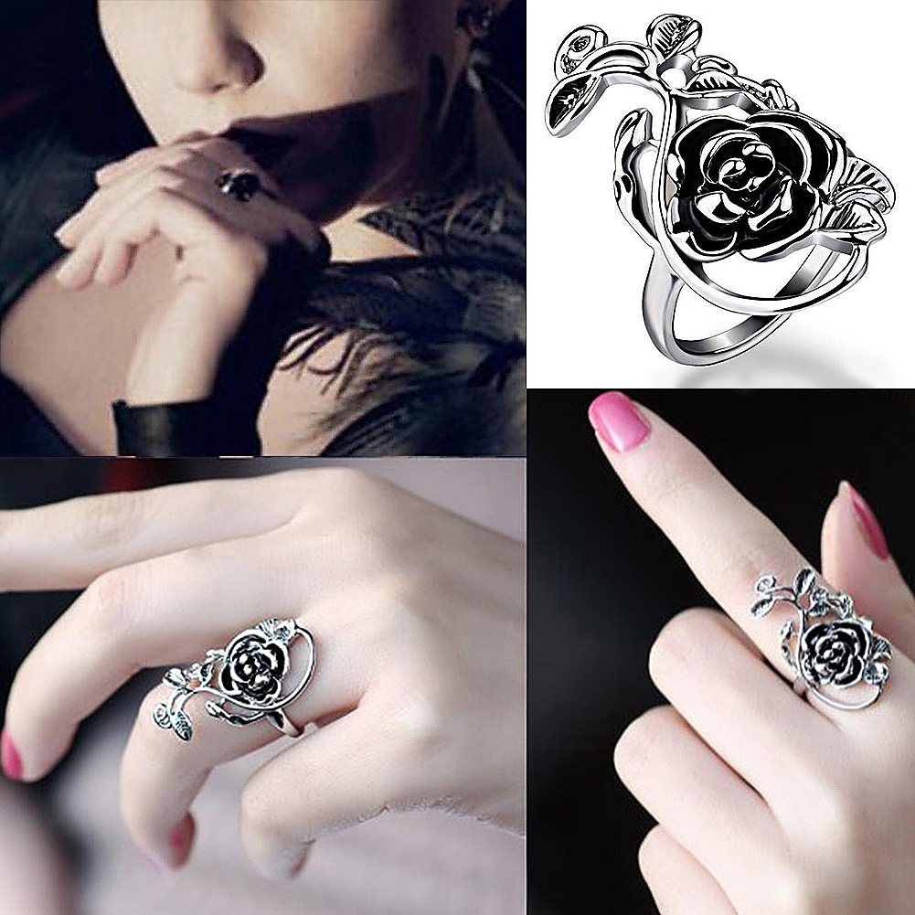 Hu Hu Hu Hu Hu Alat Bantu Pasang Kacamata♡ Cincin Enamel Bentuk Bunga Mawar Merambat Bahan Alloy Gaya Gothic Untuk Wanita