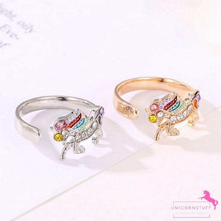 Cincin Anak Diamond Timbul Gold Silver Cewek Unicorn Pink Mainan Rainbow