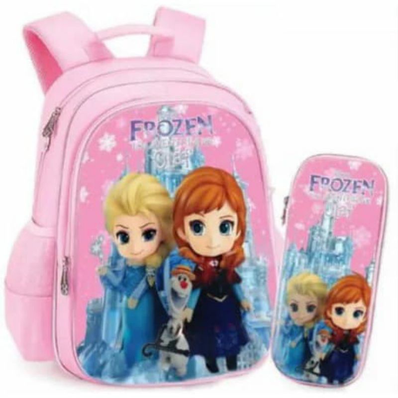 TAS SEKOLAH TK/SD ANAK PEREMPUAN FROZEN. FREE DOMPET