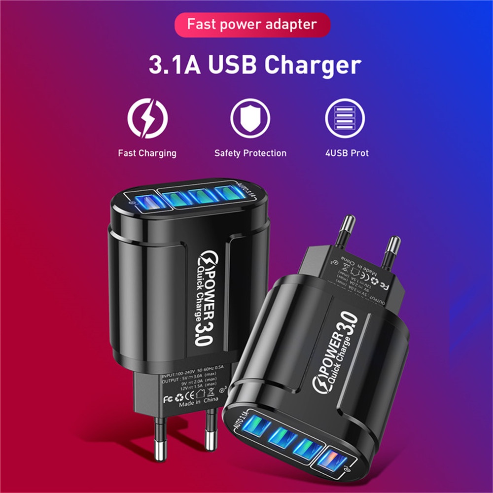 Adapter Charger Dinding 4 Port USB QC 3.0 48W Untuk Iphone 13 14