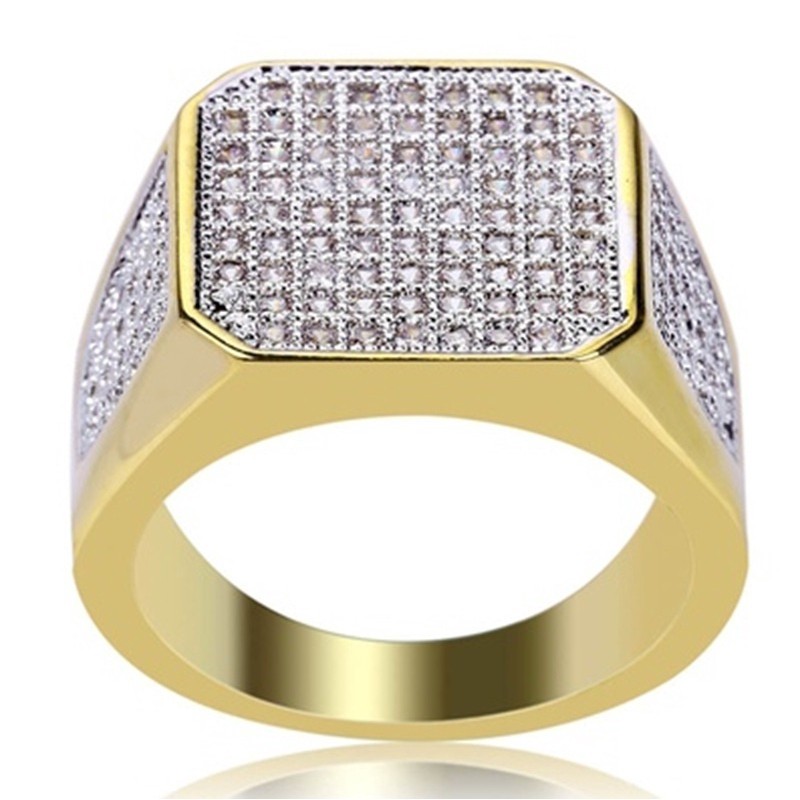 Fashion Gold Cluster Iced Out Lab Simulated Diamond Band Micropave Bling Ring