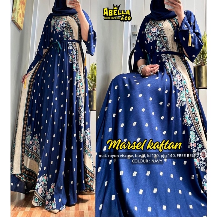 Dress maxi Wanita Muslim Motif Terbaru jumbo busui. Marsel kaftan Manda by Abella-B