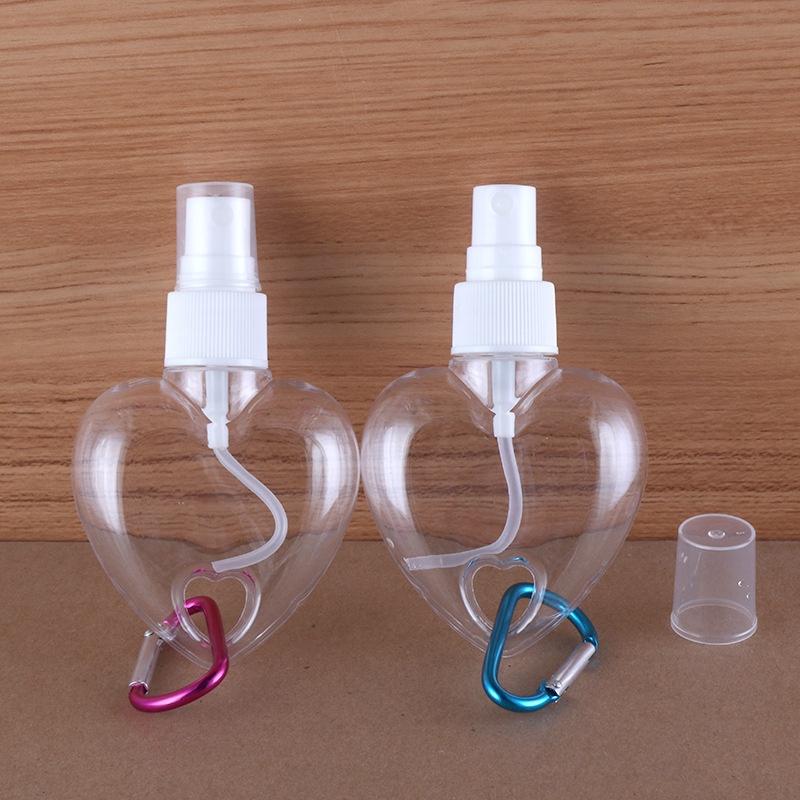 50ml Portable Fine Mist Plastic Empty Water Cosmetic Clear Heart Shape Spray Bottle With Hook