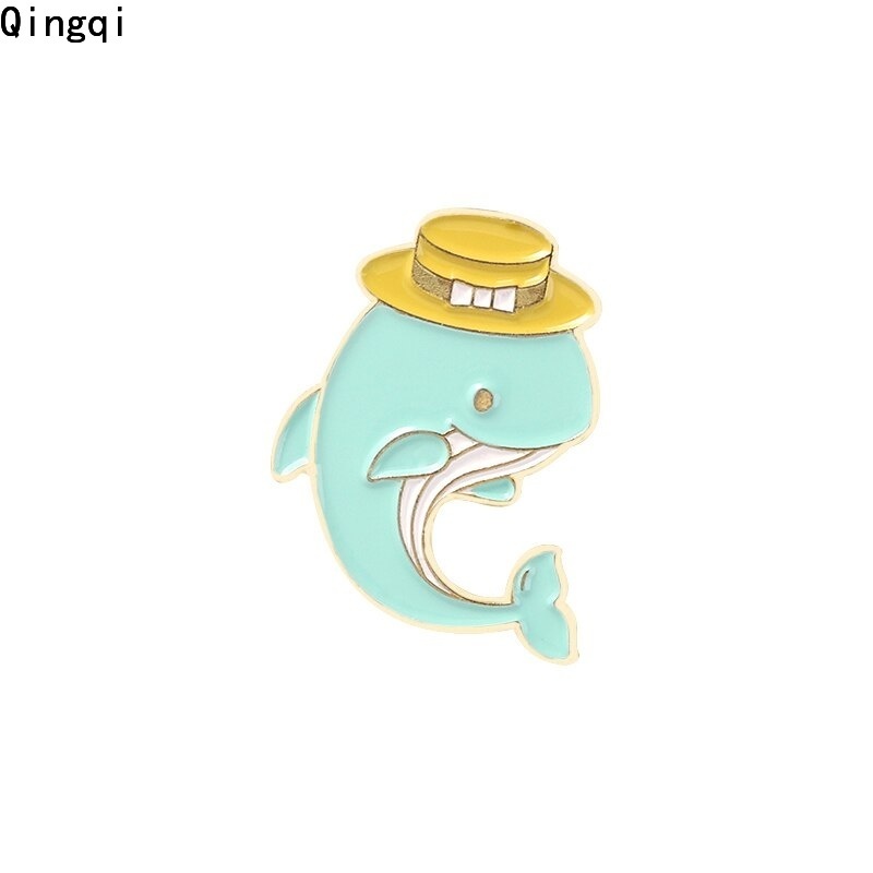 Bros Pin Enamel Desain Kartun Hewan Laut Hiu Paus Lumba-Lumba Untuk Hadiah Anak Unisex